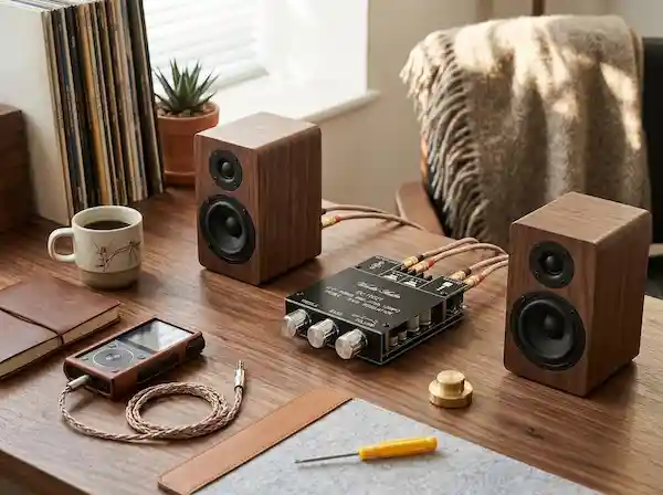 Wuzhi Audio engineering team working on amplifier board design in San Jose lab